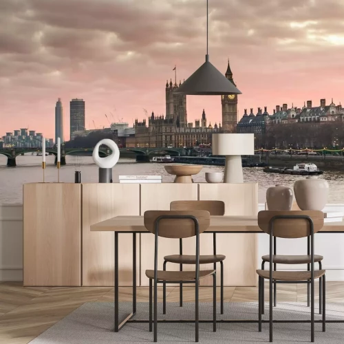 Fototapete Big Ben und Westminster Bridge bei Sonnenuntergang London, UK