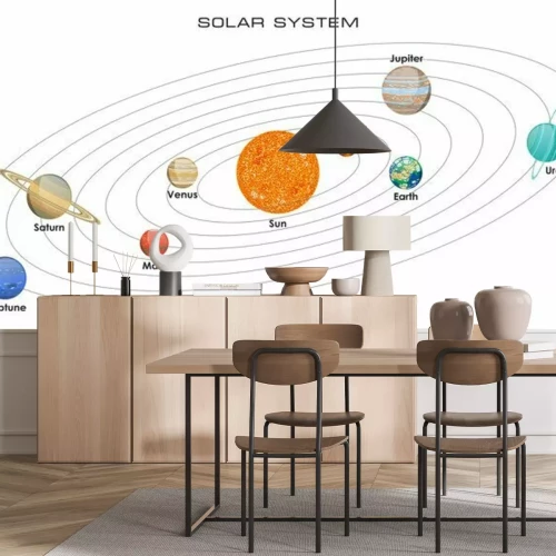 Fototapete Vektor-Illustration unseres Sonnensystems mit Planeten auf weißem Hintergrund