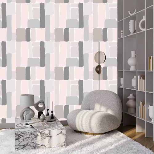 Tapete Pudermuster mit Streifen und Formen