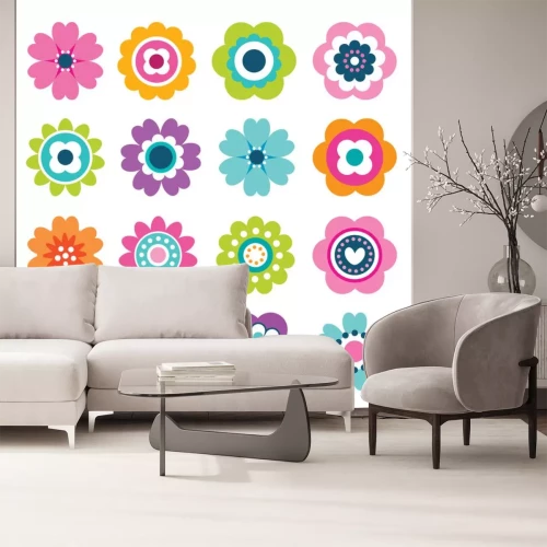 Sticker Minimalistische Grafiken mehrfarbiger Blumen