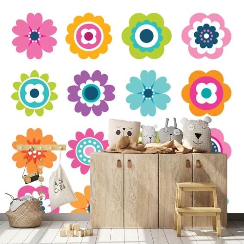 Sticker Minimalistische Grafiken mehrfarbiger Blumen