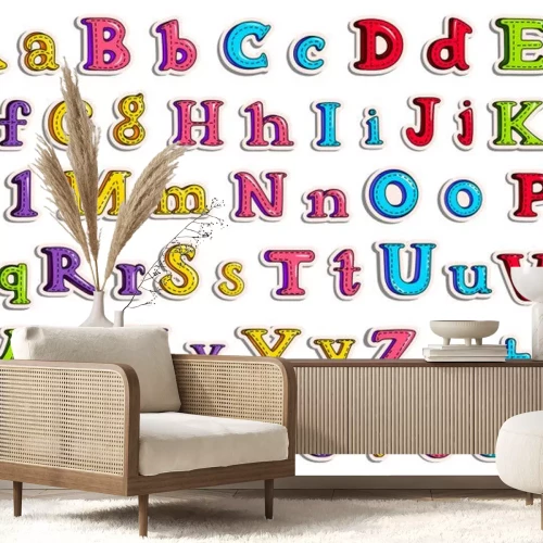 Sticker Alphabet und Zahlen in fünf Farben