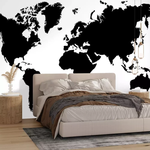 Fototapete Schwarzer Umriss einer Weltkarte