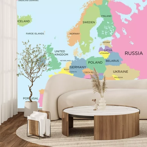 Fototapete Politische Karte Europas in einfarbigen Pastellfarben