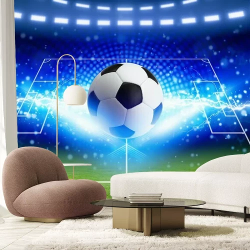 Fototapete Ein Ball im Blitz vor dem Hintergrund eines Stadions