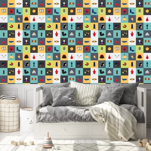 Tapete Kämpfende Sportfarbe flache Satzikonen für Netz und bewegliches Design