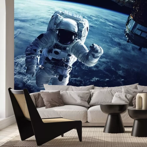 Sticker Weltraum 3D Astronaut vor dem Hintergrund eines Planeten