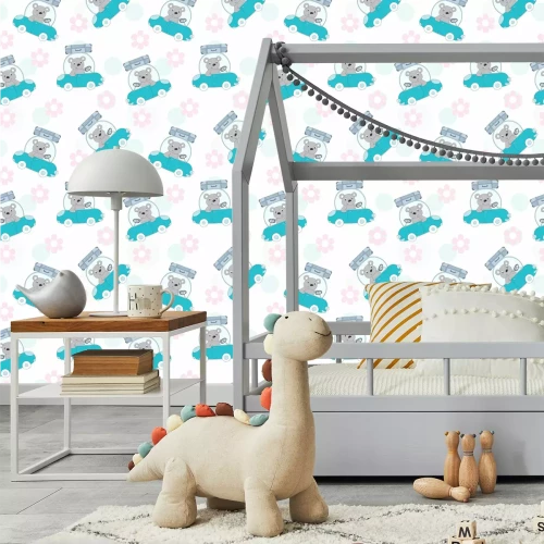 Tapete Teddybär in einem blauen Auto