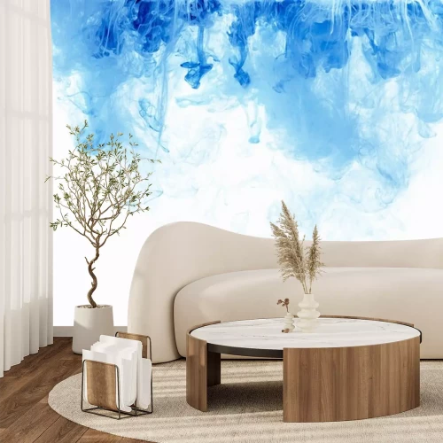 Sticker Zusammenfassung Hintergrund Farbe Tintentropfen im Wasser. Blaue Wolke von Farbe auf weiß.