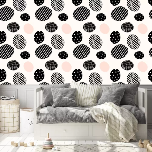 Tapete Kreismuster mit Streifen und Punkten verziert