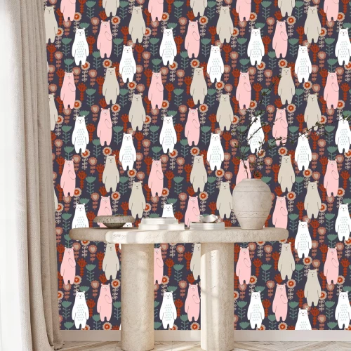 Tapete Vector nahtlose Muster mit Bären und Blumen