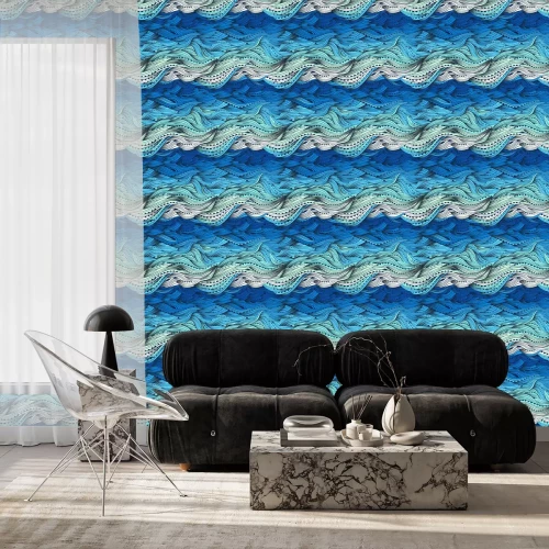 Tapete Japanische Wellen in Blautönen