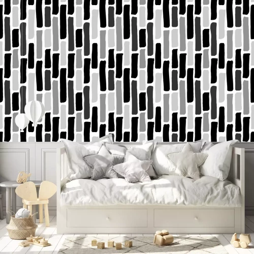 Tapete Gestreiftes Muster in Schwarz- und Grautönen