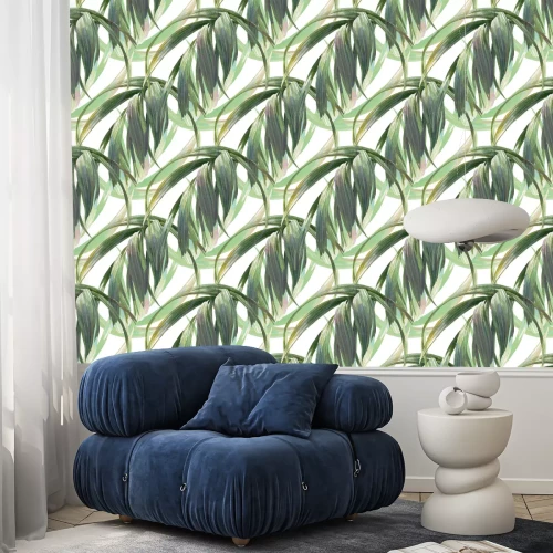 Tapete Elegante dezente grüne Blätter