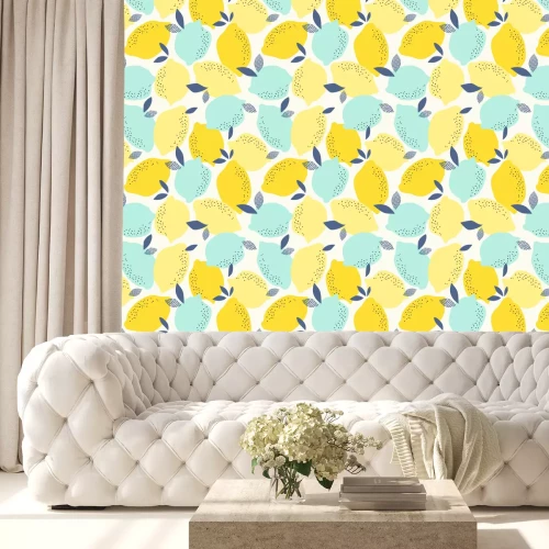 Tapete Zitronen mit blauen Blättern