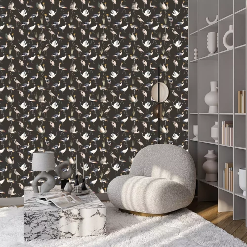 Tapete Kraniche auf braunem Hintergrund