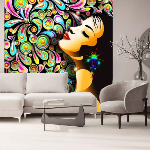 Sticker Bella Ragazza Bacio-Girl Kuss-Bunte Pop Art Design