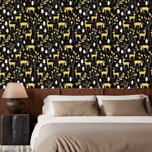 Tapete Nahtlose Muster mit Hirsch im Winter Wald