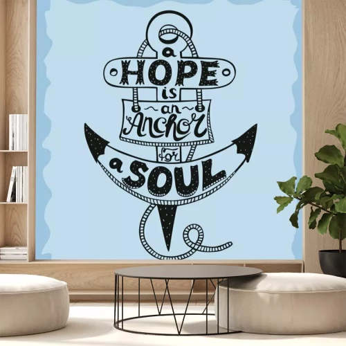 Sticker Handschriftzug Eine Hoffnung ist Anker für die Seele auf blauem Hintergrund.