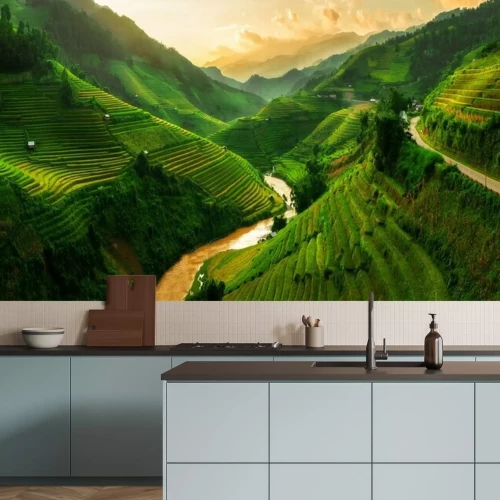 Fototapete Terrassenförmiges Reisfeld in Mu Cang Chai, Vietnam