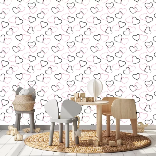 Tapete Schwarze und rosa Herzen