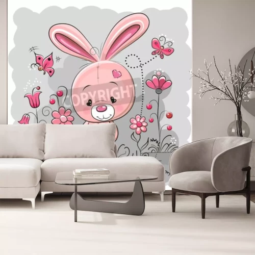 Fototapete Trauriges rosa Häschen
