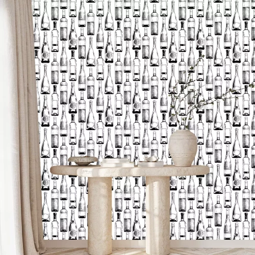 Tapete Muster mit Wein und Champagnerflaschen