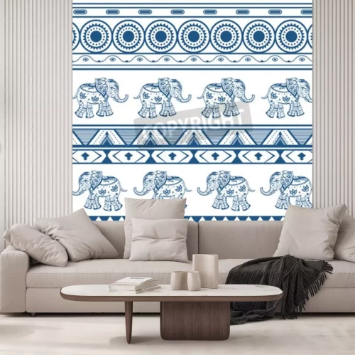 Fototapete Ethnische blaue Elefanten