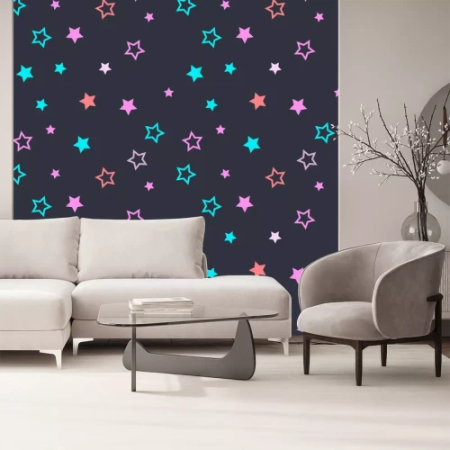 Sticker Blaue violette und orangefarbene Sterne dunkler Hintergrund