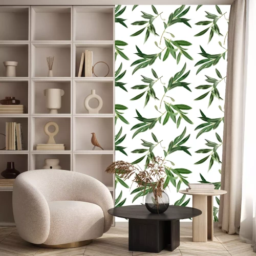 Tapete Olivenzweig auf weißem Hintergrund