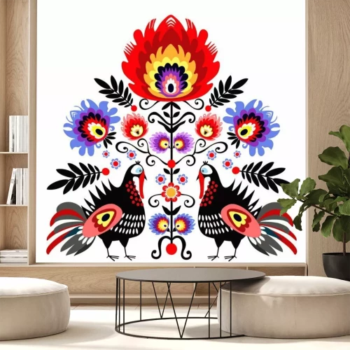 Sticker Ludowa wycinanka z indykami