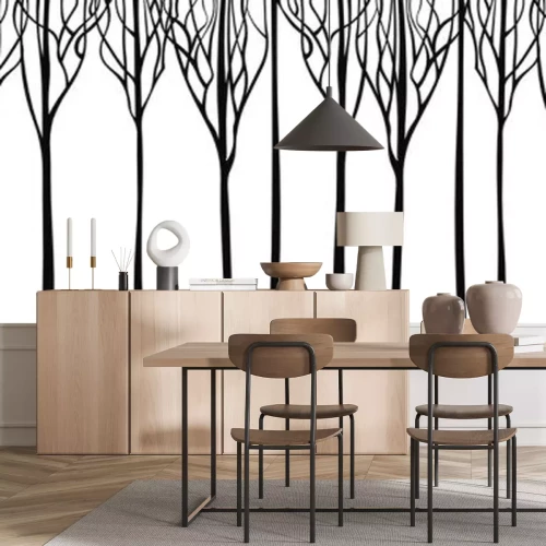 Sticker Minimalistische Grafik mit blattlosen Bäumen