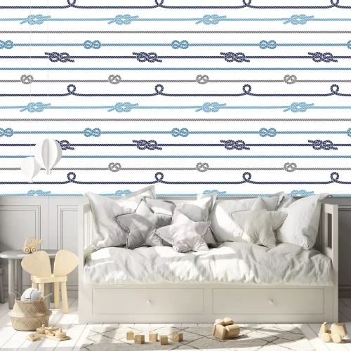 Tapete Blaue Matrosenseile mit Knoten