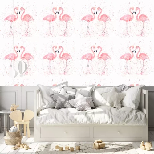 Tapete Aquarell rosa Flamingovögel