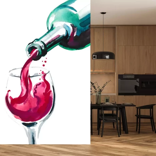 Sticker In ein Glas gegossener Erdbeerwein