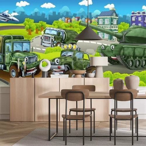Fototapete Cartoon mit Militärfahrzeugen