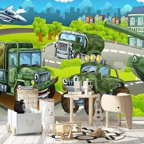 Fototapete Cartoon mit Militärfahrzeugen