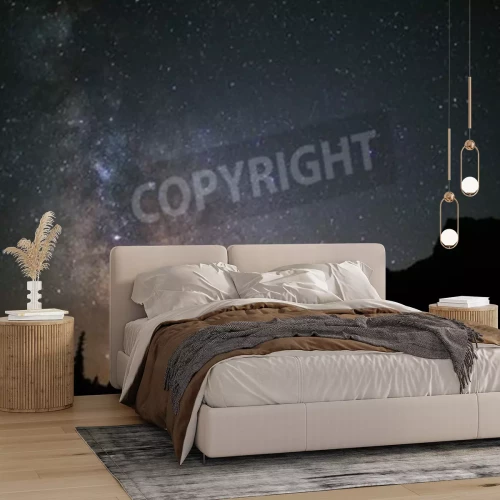 Fototapete Berge und Wald unter gestirntem Himmel