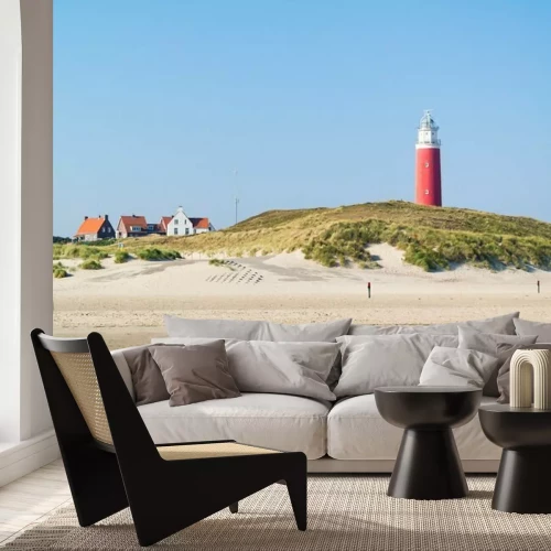 Fototapete Roter Leuchtturm auf Dünen