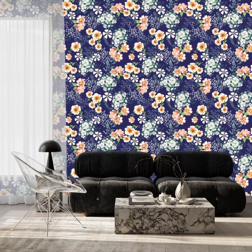 Tapete Bunte Frühlingswiese auf dunklem Hintergrund