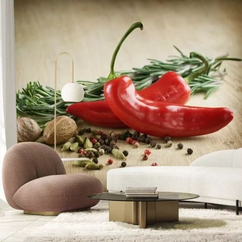 Fototapete Gewürze auf dem Brett aus Holz