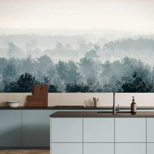 Fototapete Kiefernwald Wald in Nebel.