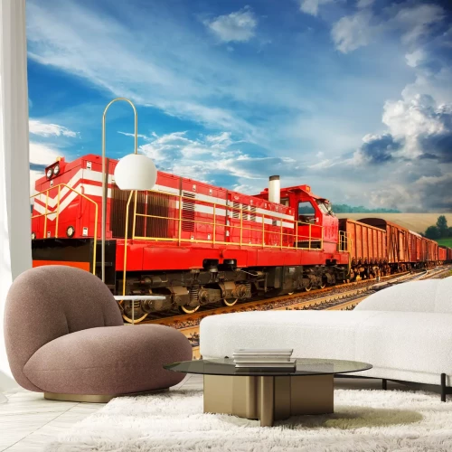 Fototapete Alter roter Güterzug