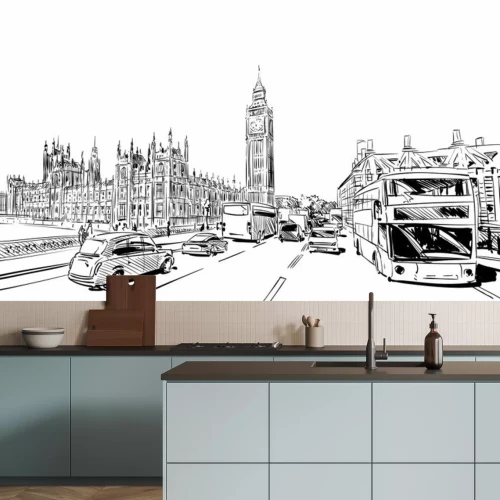 Sticker London Stadtbild Hand gezeichnet. Big Ben. England. Vektor-Illustration.