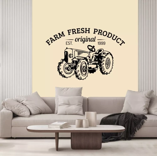 Sticker Vektor Retro Bauernhof frischen logotype.Organic Premium-Qualität Produkte logo.Eco Lebensmittel Zeichen.Vintage Hand skizziert Traktor-Symbol.