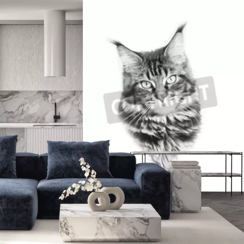 Sticker Katzen Kopf einer flauschigen Katze mit Pinseln an den Ohren