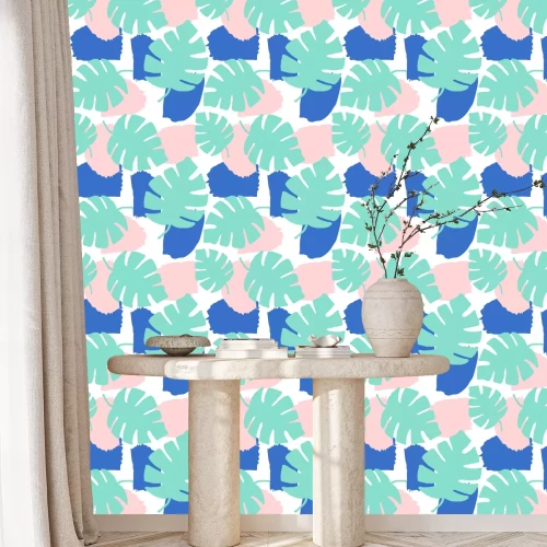 Tapete Blätter in drei Farbtönen