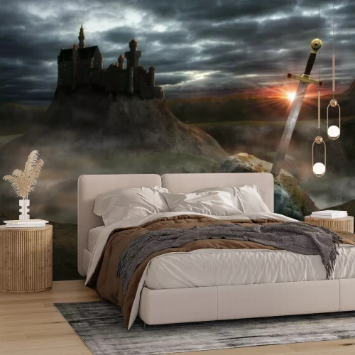 Fototapete Schwert und Schloss in der Fantasy-Welt