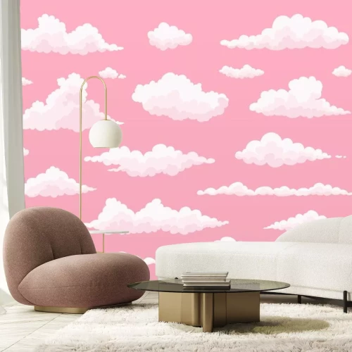 Sticker Muster mit Wolken auf rosa Hintergrund