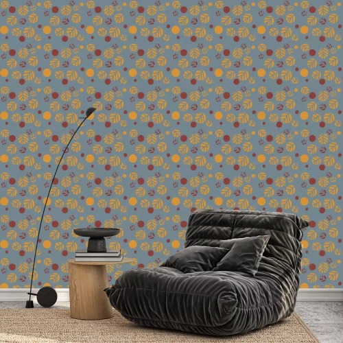 Tapete Linden Linde gerundet Blätter Muster mit Birke, Kirschblatt auf blau dekorativen ornamentalen Hintergrund